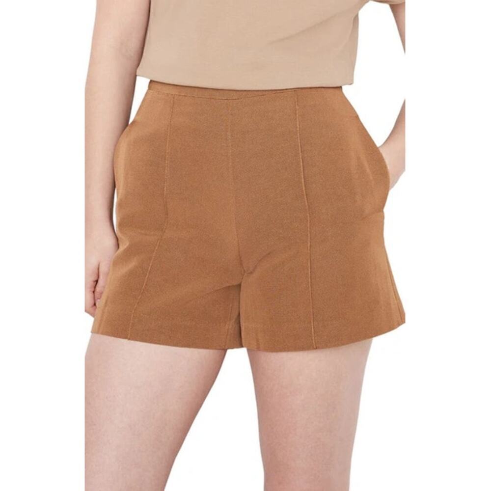 Vince Cotton Blend Pintuck High-Waisted Tailored Shorts Amber Wave Women's US 4